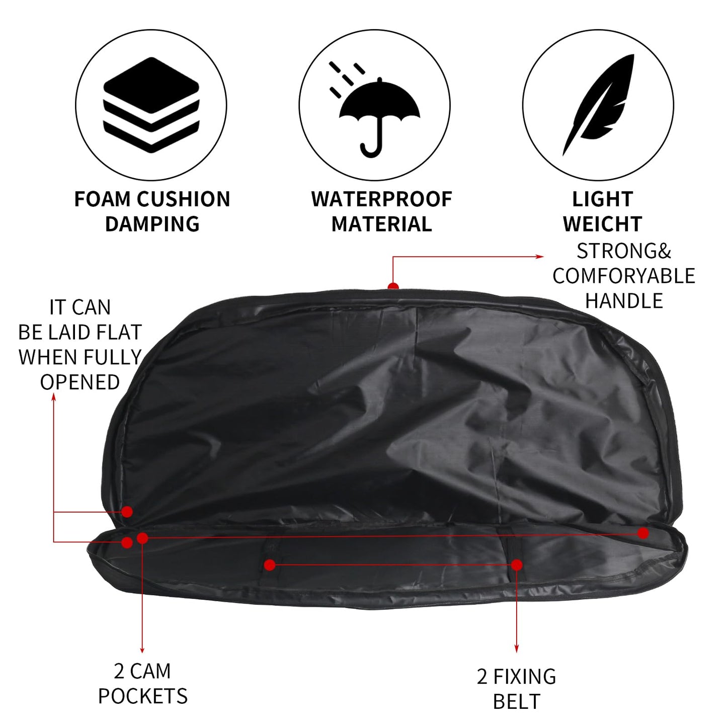 FENJANER Archery Compound Bow Case Soft Bow Bag with Arrow Quiver Light-Weight Bow Carry Bag with Adjustable Shoulder Strap & Backpack Straps for Adults Hunting and Target Practice (37", Black)