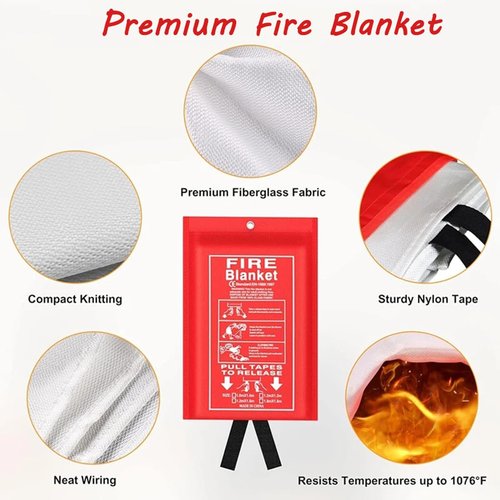 Yowpey 3pcs 39 in X 39 in Emergency Fire Blanket Fiberglass Fire Retardant Blankets Fire Blanket Fire Suppression Blanket for Kitchen for Home School Fireplace Grill Car Office Warehouse