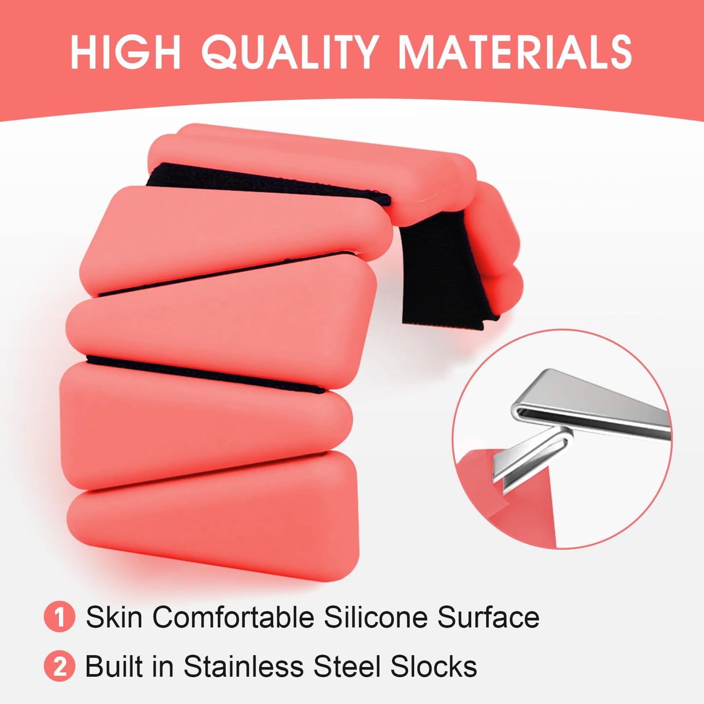 Adjustable Wrist Weights Set of 2, Silicone Weight Bracelets (1Lbs Each) Fits for Women & Men, Wearable Ankle & Wrist Weights, Suitable for Yoga, Pilates, Dance, Pool Exercises, Jogging (Red)