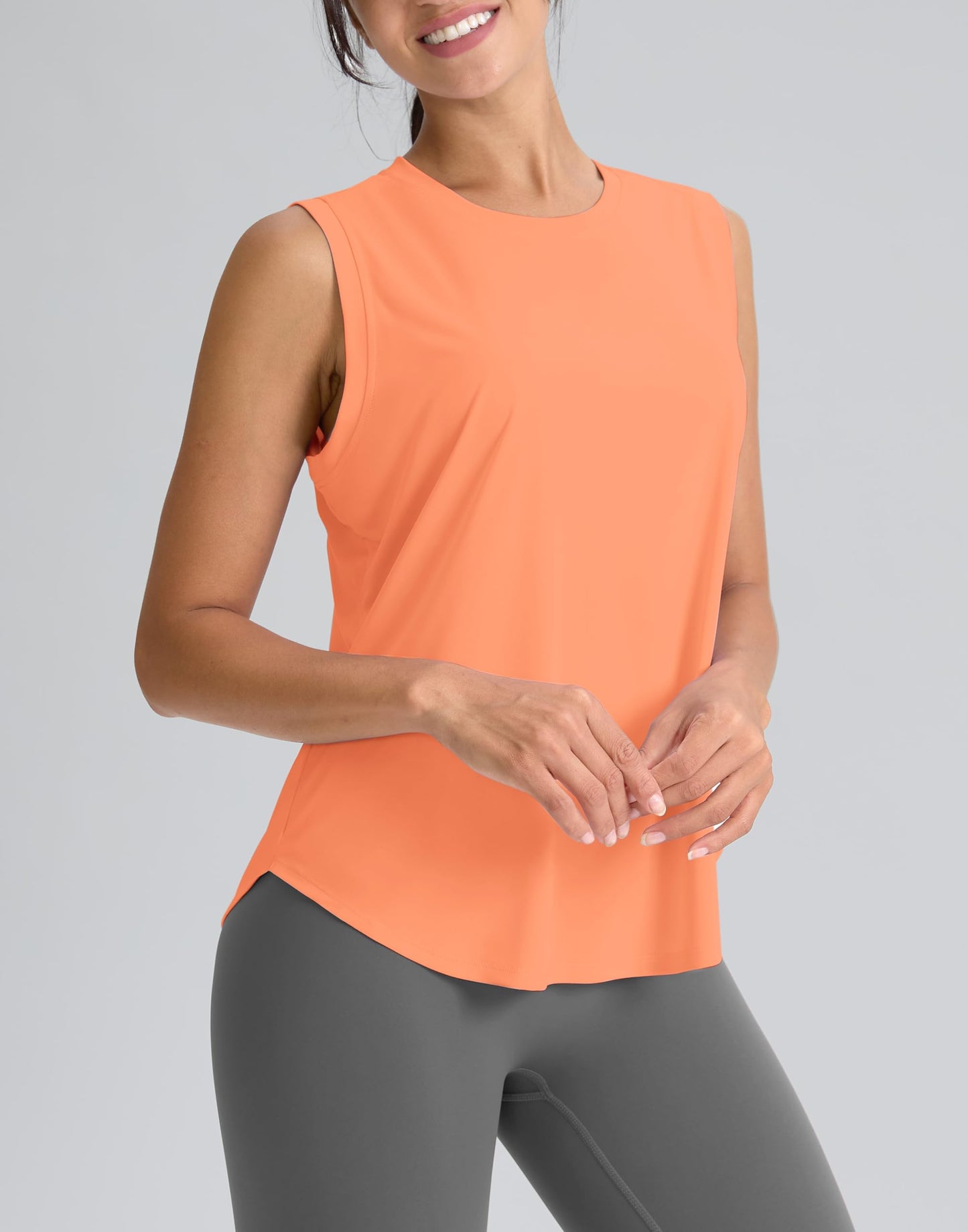 SANTINY Women's Sleeveless Workout Tops Breathable Lightweight Active Tennis Yoga Shirts Athletic Running Tank Tops for Women (Orange_L)
