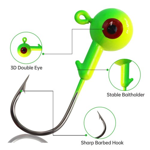 CWSDXM Fishing Jig Heads Assorted Size Round Painted Ball Head Hooks for Walleye Bass Trout Crappie Jig Heads Freshwater Saltwater,1/2oz 3/8oz 1/4oz 1/8oz 15-40pcs (10g(0.35oz)-20pcs)
