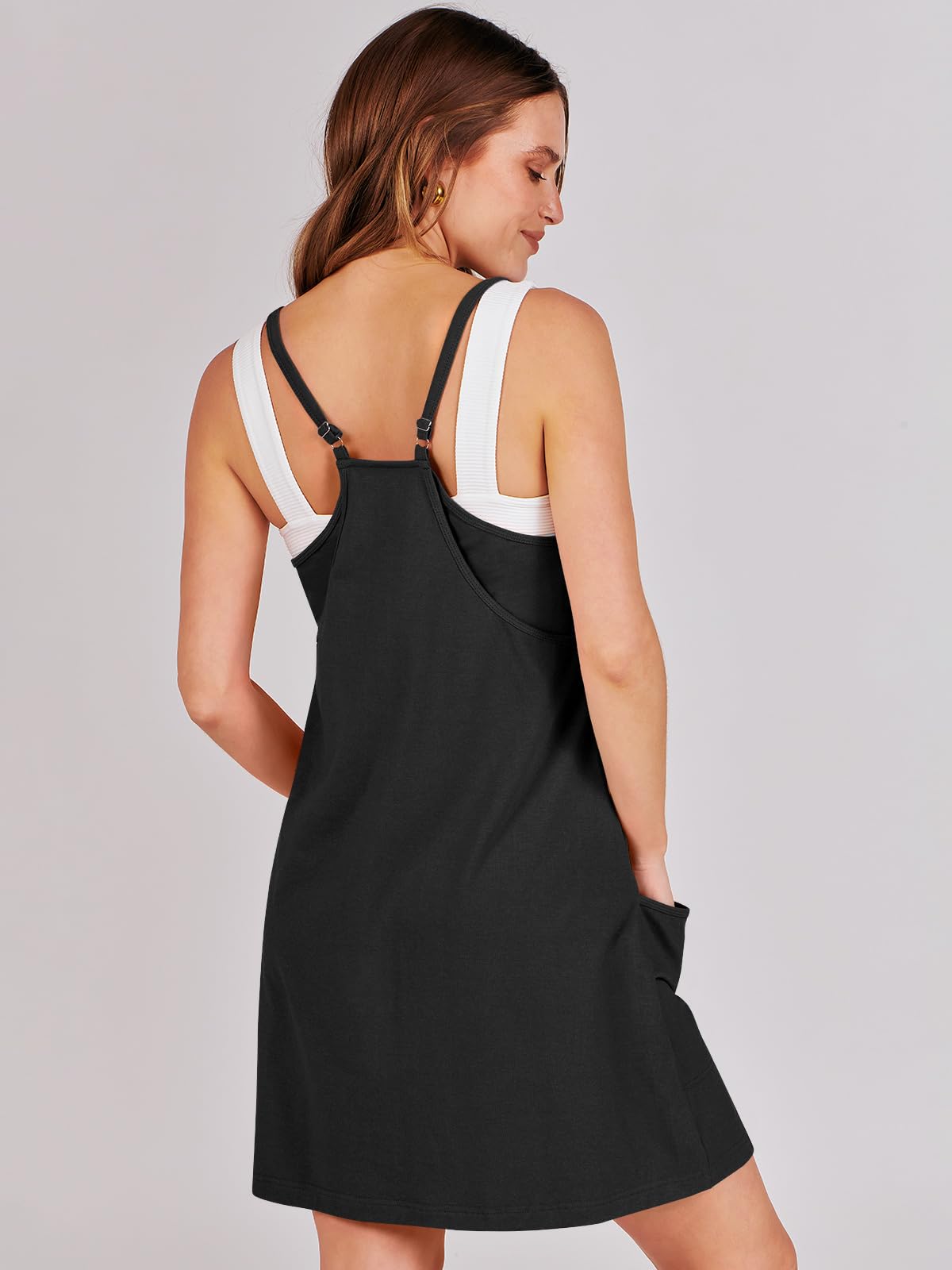 ANRABESS Women Athletic Dress Summer Tennis Workout Active Sports Mini Romper Dress Built in Shorts Travel Vacation Clothes Black XX-Large
