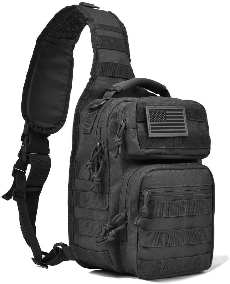 REEBOW GEAR Tactical Sling Bag for Men Military Single Shoulder Backpack Outdoor EDC Range Pack (Black)