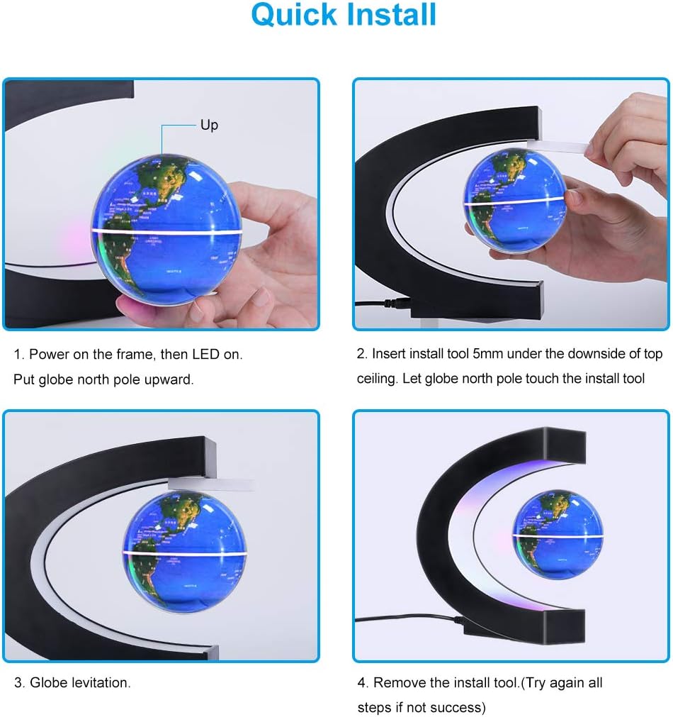 MOKOQI Magnetic Levitating Globe with LED Light, Cool Tech Gift for Men Father Boys and Girls , Birthday Gifts for Kids, Floating Globes World Desk Gadget Decor in Office Home/Display Frame Stand