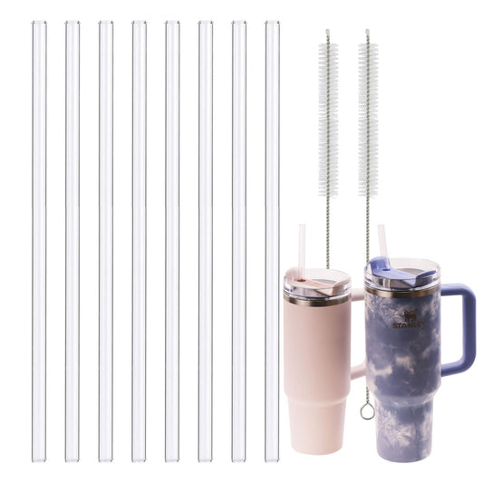 10 Packs (8 Pcs for Stanley Straw with 2Pcs Cleaning Brush) for Clear Stanley Straws, For Stanley 14 oz 20 oz 30 oz 40 oz FlowState Tumblers, Plastic Straws For Stanley Quencher Tumbler