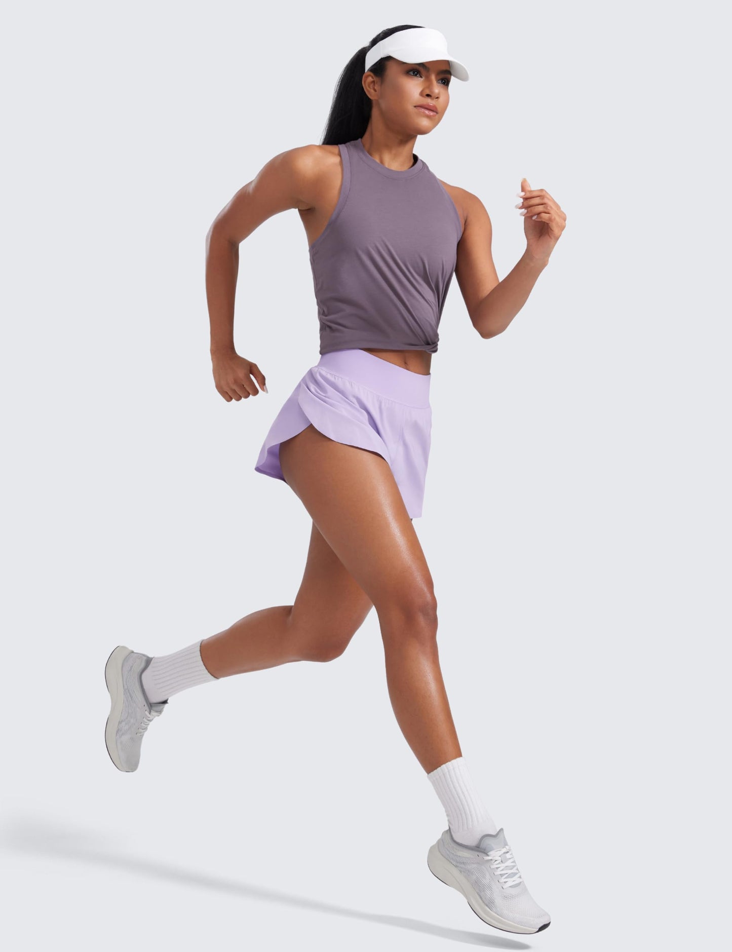 CRZ YOGA High Waisted Split Running Shorts for Women 3" - Comfy Mesh Liner for Workout Athletic GymTrack Quick Dry Lilac Air XX-Small