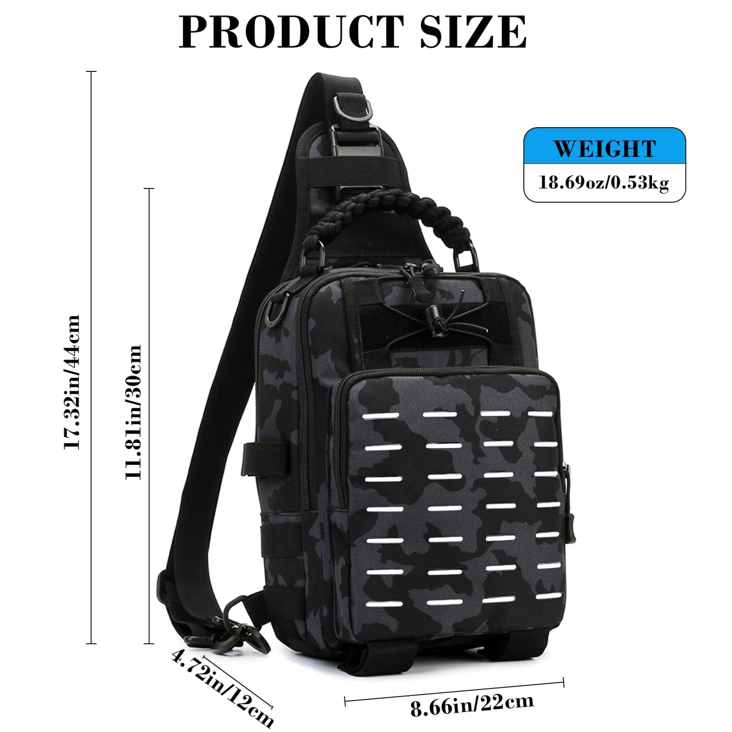 Fishing Tackle Bag with Rod Holders, Multifunctional Reflective Stripes Backpack Crossbody Sling Bags with Earphone Hole, Weatherproof Fashion Outdoors Bags for Fishing, Camping, Hiking