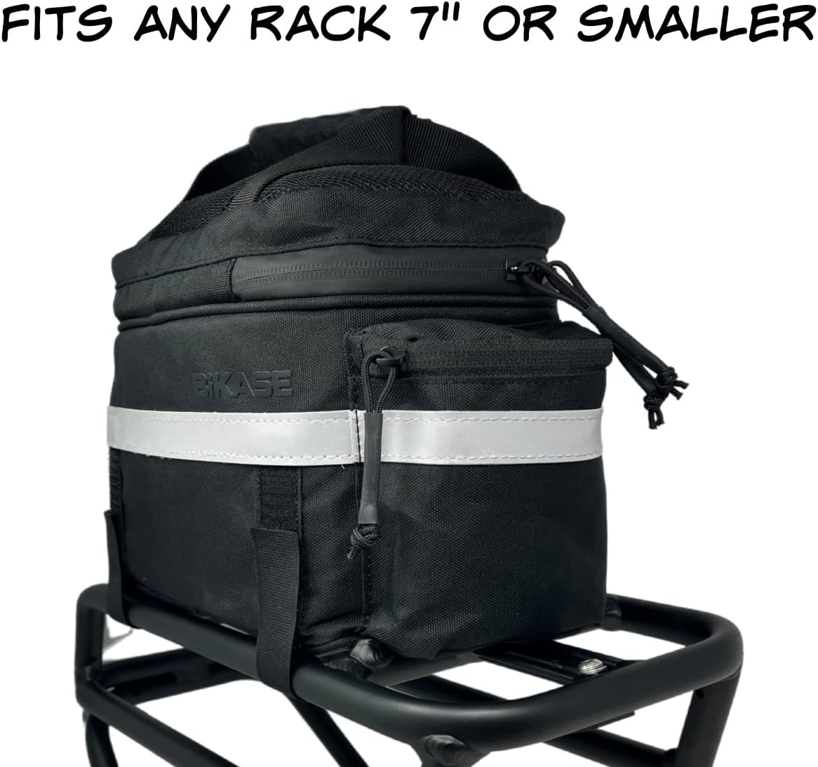 BiKase Big Momma Bike Trunk Bag - Universal Fit Medium Rear Rack Bag with Side Pockets, Top Bungee, Mesh Pocket, Key Holder & Reflective Accents - Spacious Bicycle Rack Bag for Ebikes & Bicycles