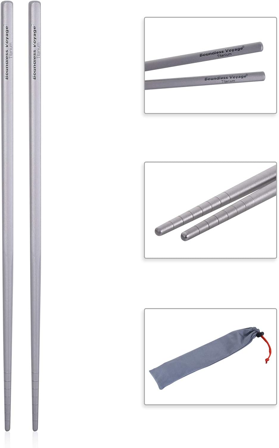 iBasingo Titanium Chopsticks Square Ultralight (15g) Skidproof Chinese Chopsticks for Camping, Travel & Home Use, Reusable Metal Utensil Durable Outdoor Cutlery (1 Pair Ti1001T)