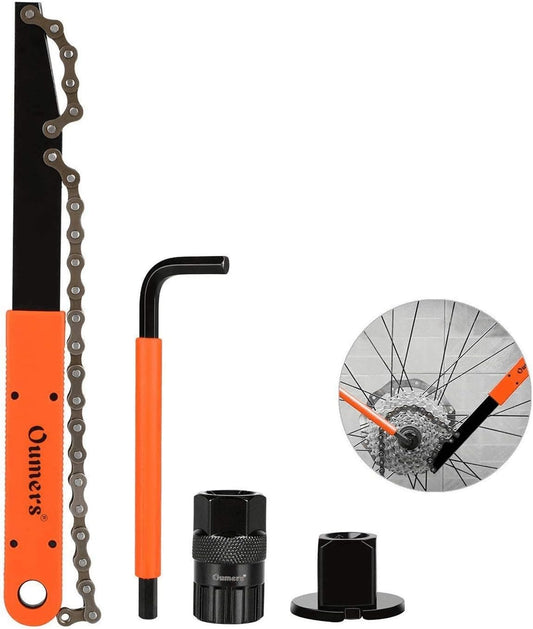 Oumers Bike Cassette Removal Tool with Chain Whip and Auxiliary Wrench Bicycle Sprocket Removal Tools, Bicycle Cassette Lock Ring Extractor Freewheel Remover Wrench Sprocket Remover
