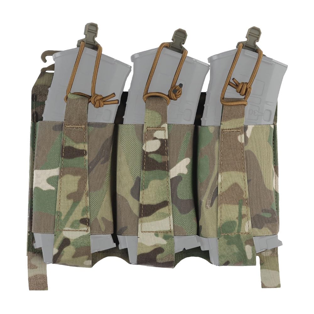 JFFCESTORE G-Hook Elastic Triple Magazine Pouch Tactical Placard Front Flap Hanging Pouch with,Magic Sticker Backing and Elastic Retention Straps (Camo)
