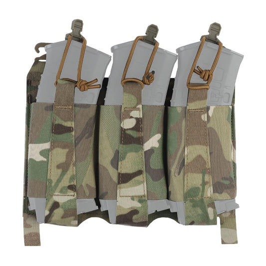 JFFCESTORE G-Hook Elastic Triple Magazine Pouch Tactical Placard Front Flap Hanging Pouch with,Magic Sticker Backing and Elastic Retention Straps (Camo)