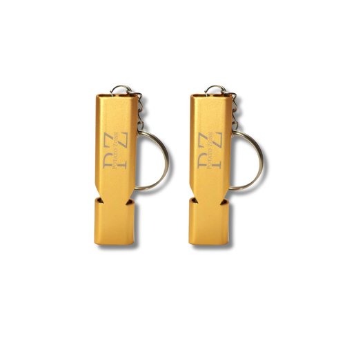 Potato Zone Survival Whistle – 120db Loud Aluminum Keychain, Portable Safety Tool for Camping, Hiking, Dog Training (2 Pack Gold)