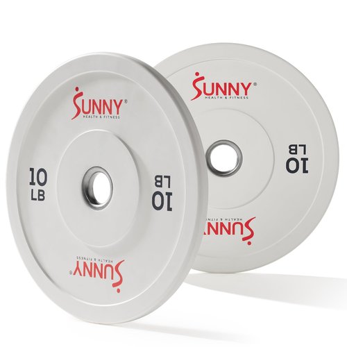 Sunny Health & Fitness Elite 2-Inch Rubber Olympic Bumper Weight Plate 10, 15, 25, 35, 45 & 55 LB w/ Steel Hub for Home Gym, Body Building, Strength Training, Barbell, Deadlifts, Weightlifting 10 POund (Pair) - SF-OP01-10