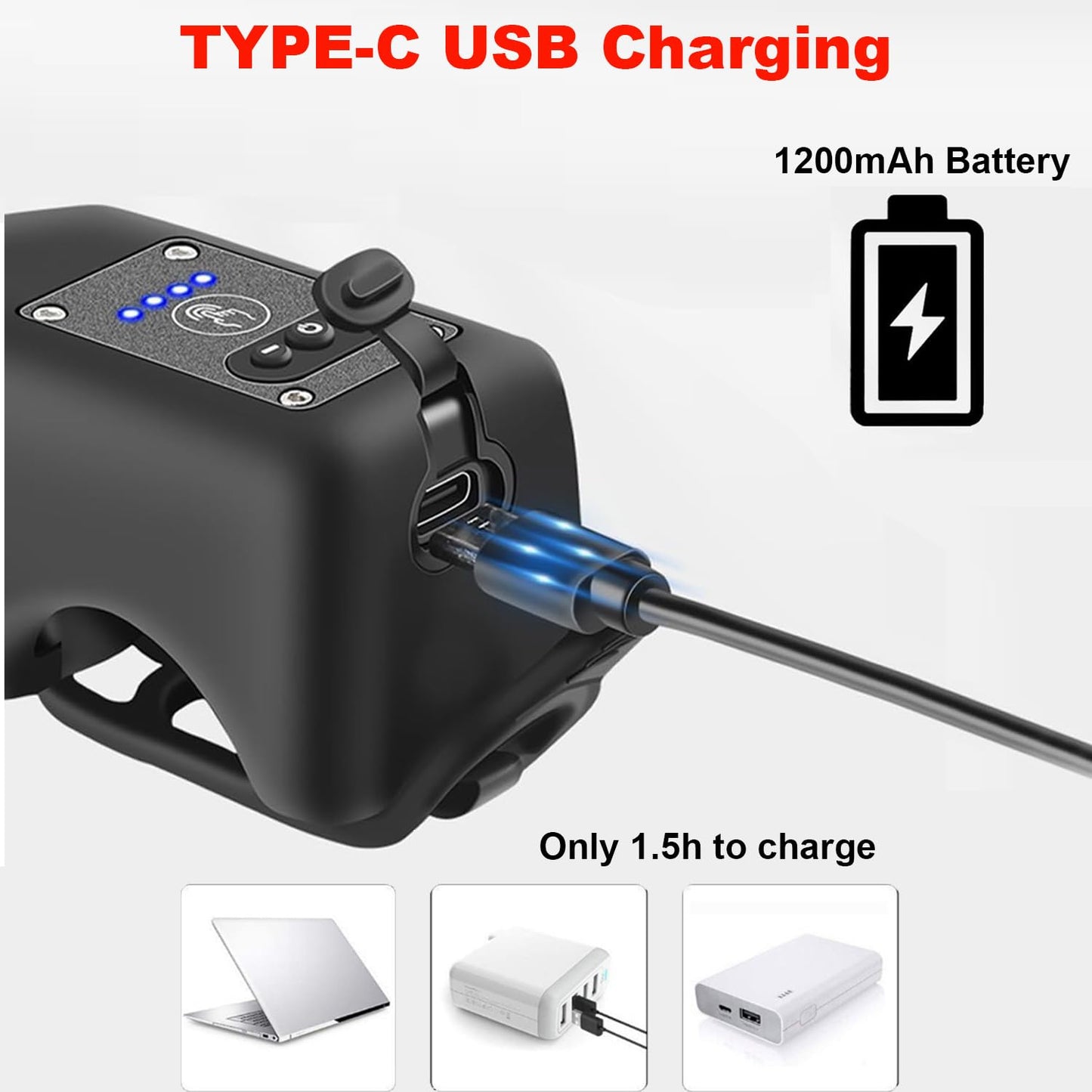 AaiLucky Electric Bike Horn and Bike Light 2 in 1, 110dB Bicycle Horn Rechargeable Bicycle Scooter Headlight for Night Riding, Bicycle Light with Horn for Adults Kids, 5 Sound Modes, Waterproof