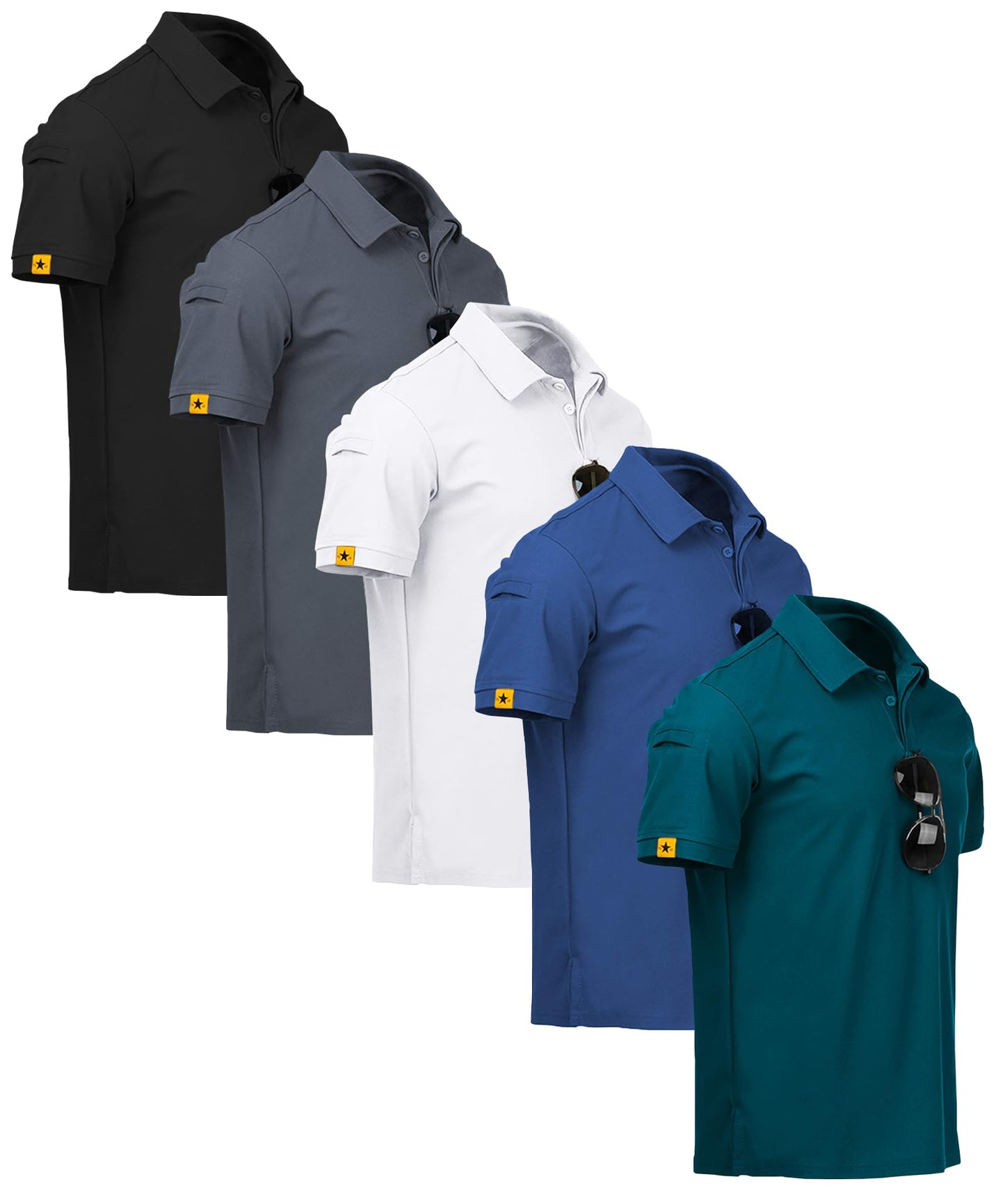 ZITY 5 Pack Mens Polo Shirt Short Sleeve Sports Golf Tennis T Shirt Moisture Wicking Summer Shirts Black Grey White Blue Duckblue XL