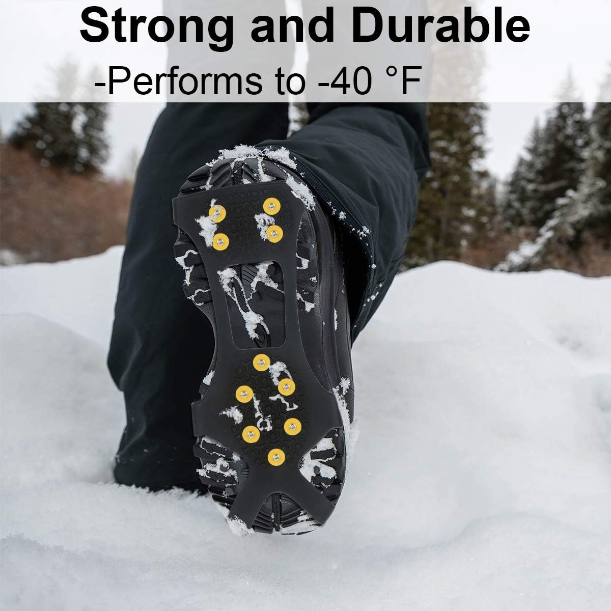 DUNCHATY Ice Cleats for Shoes and Boots, Snow Crampons with 20 Non-Slip Steel Studs, High Traction, Performs to -45C, Universal Sizes (M, L, XL) for Snow Walking, Ice Fishing, Hiking