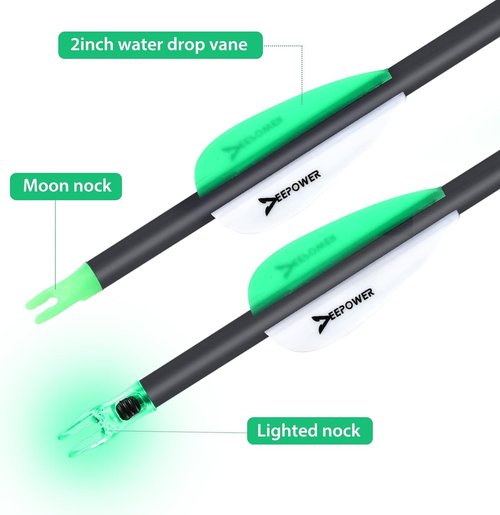 DEEPOWER 31 inch Hunting Arrows 100% Carbon Arrows 6 Pack with Mechanical Broadhead Nocks for Compound Bow and Recurve Bow(Spine 350)