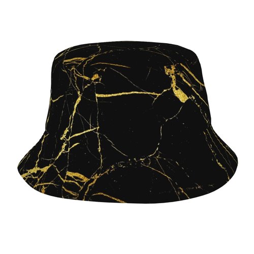 Black Gold Marble Bucket Hat Summer Packable Fisherman Cap Beach Travel Sun Hat for Unisex Men Women