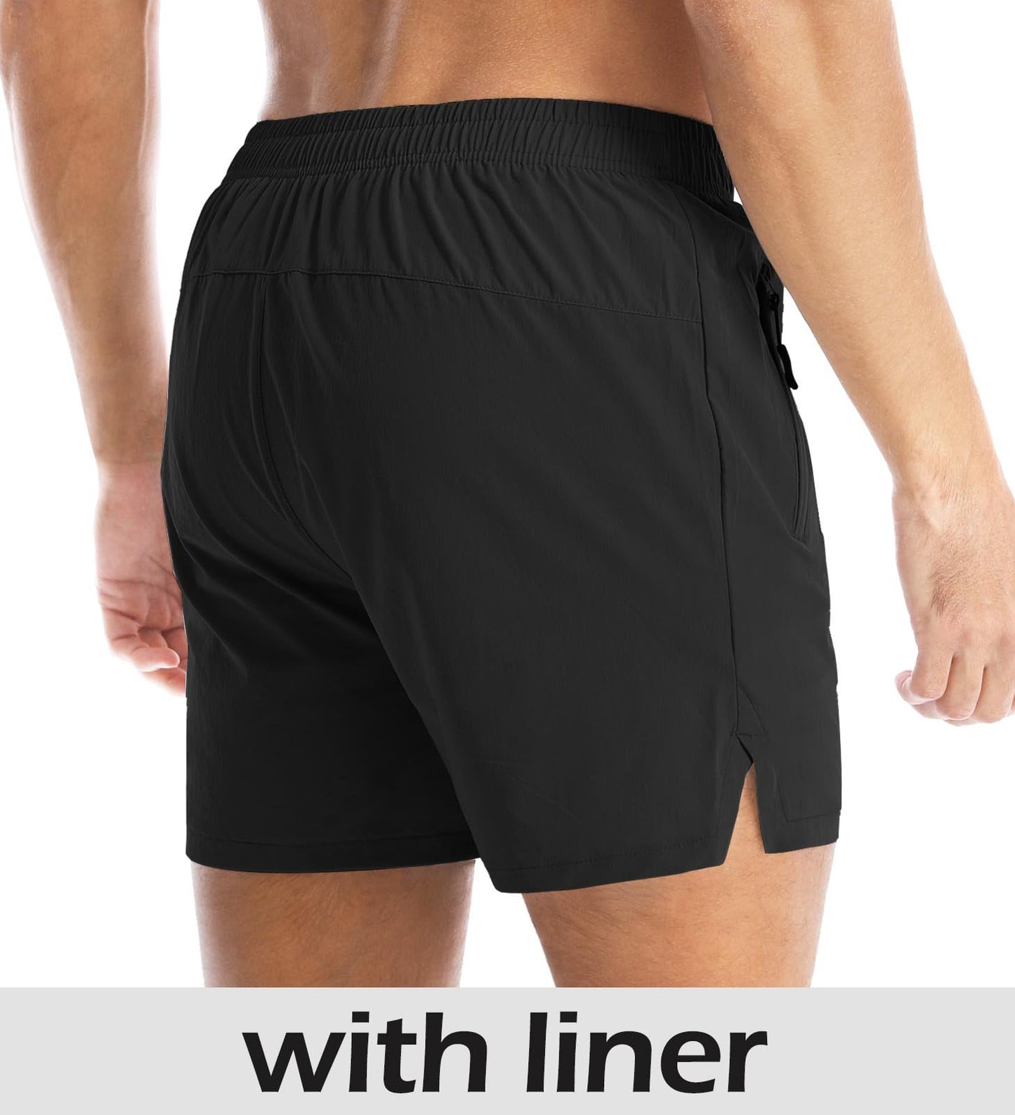 Aolesy Men's Gym Shorts 5 Inch Quick Dry Workout Running Shorts with Zipper Pockets Lightweight Sports Athletic Shorts for Men Black