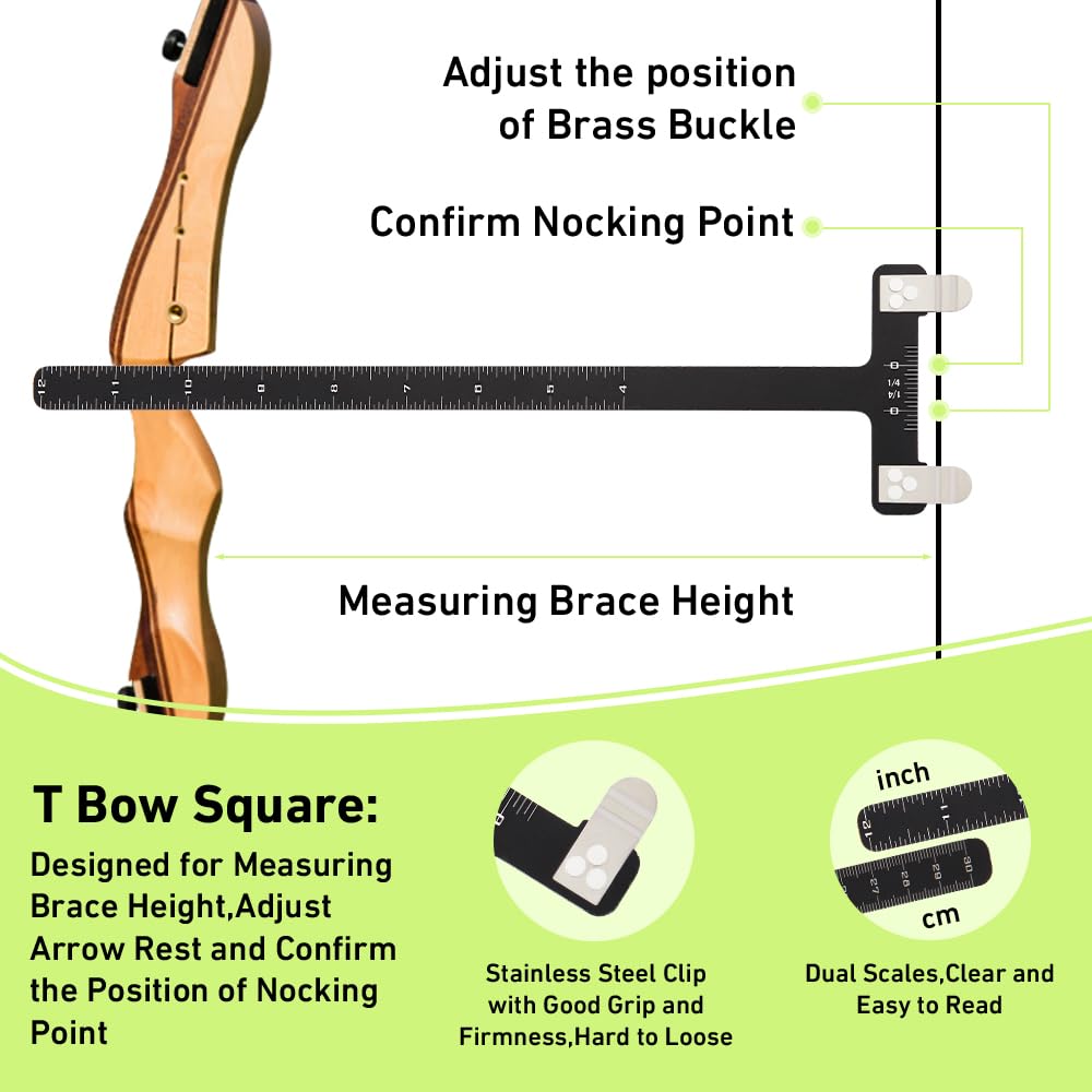 Rcfamliy Archery Bow Tuning Kit T-Square Ruler, Nock Pliers & 6 Brass Nocking Points for Recurve Bow | Precision Tools for Arrow Tuning & Bow String Adjustment