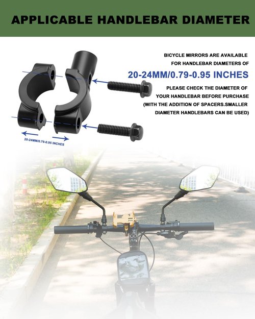 Bavel Bike Mirror,2 Pack (1 Pair)Bicycle Handlebar Mirrors for Mountain Bicycle Bike Ebike Scooter Snowbike,HD Large Mirror,Adjuatable Wide Angle RearView Mirror with 360° Rotatable Safety Galss Desig