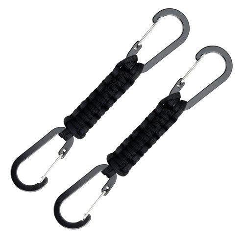 Paracord Keychain Carabiner with Double Hooks Hanger Stroller Hook for Camping, Water Bottle, Key, Backpacks, Outdoor Sport(Black)