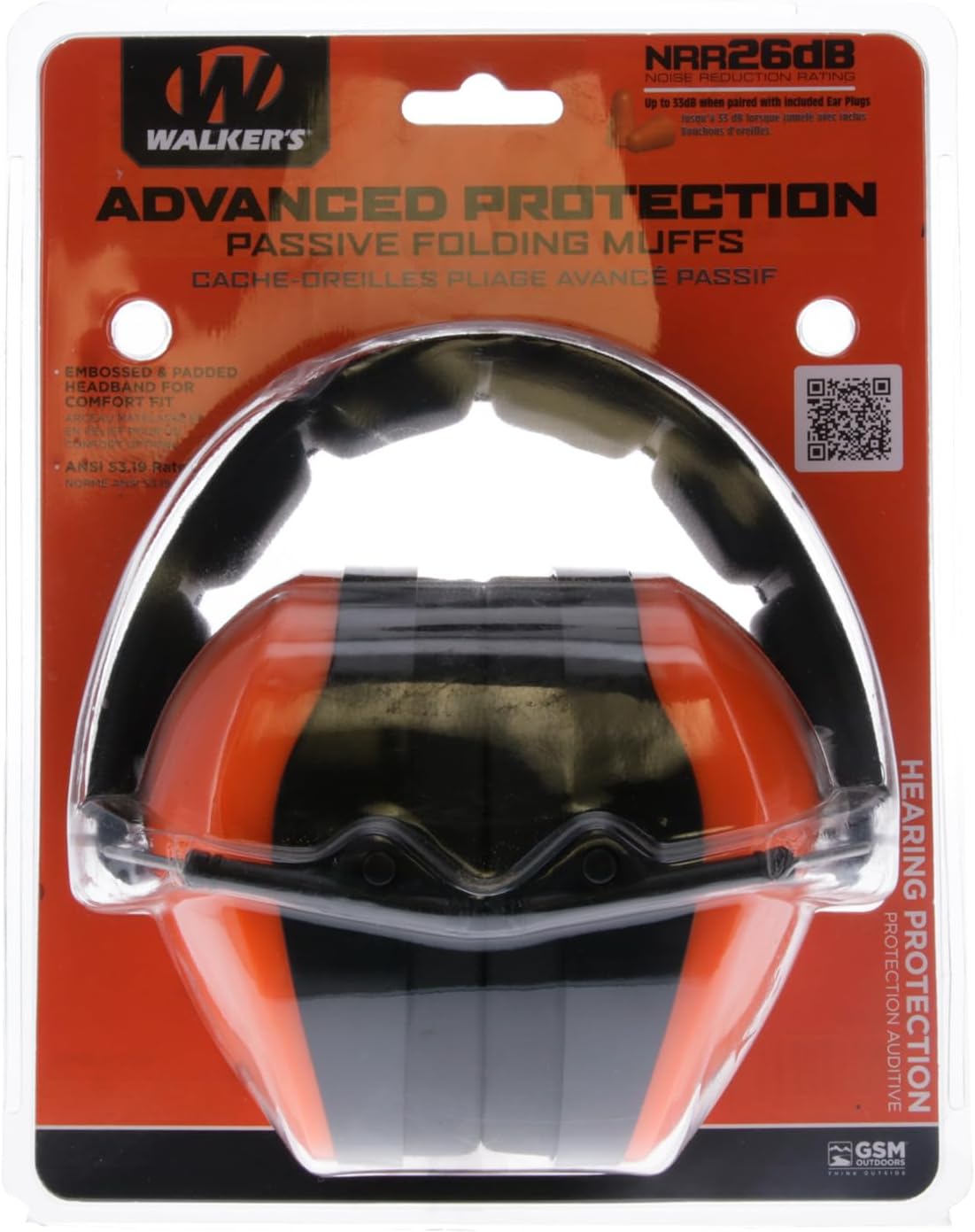 Walker's Dual Colored Passive Muff - Compact Folding Lightweight 26dB NRR Hunting Gun Range Shooting Hearing Protection Muff