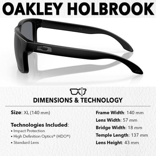 Oakley OO9102 HOLBROOK Square Sunglasses for Men - High Bridge Fit - USA Flag Cleaning Kit and Leash - PREMIUM BUNDLE, (E5) Matte Black/Gray | 57mm