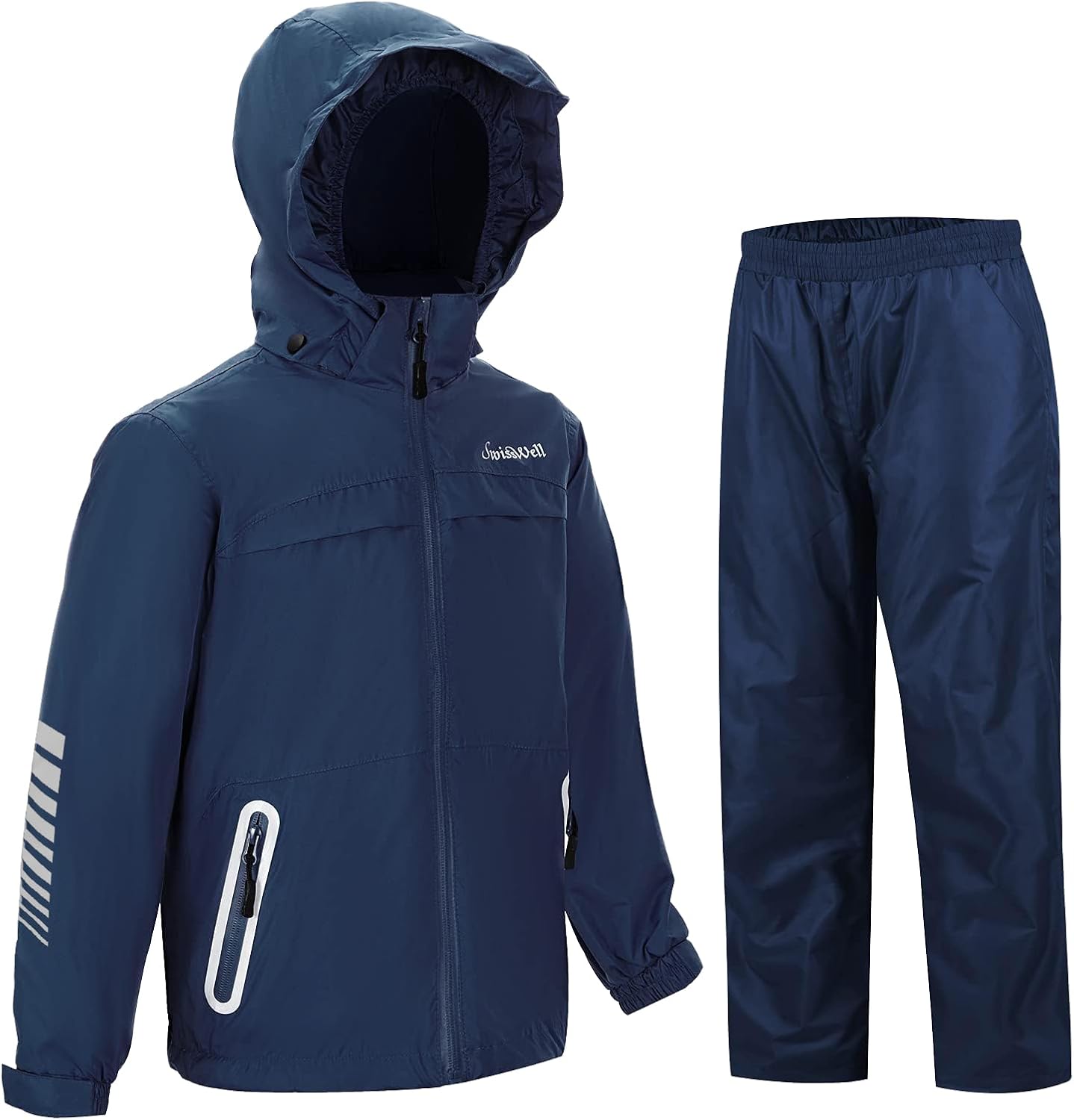 SWISSWELL Kids Rain Gear Boys Girls Youth Waterproof Rain Suit Breathable Reflective Raincoat and Pants