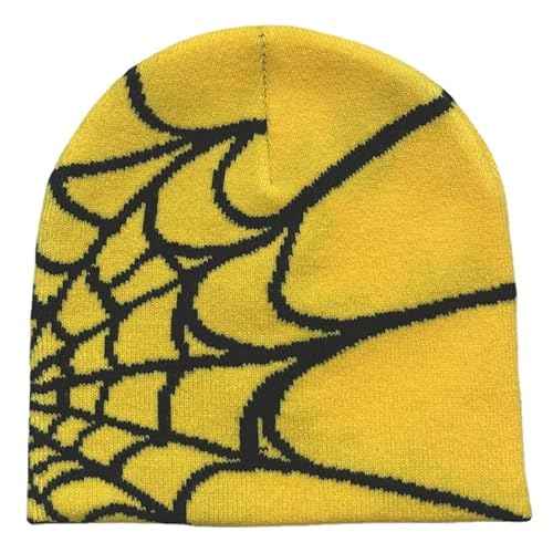 Pooyikoi Y2K Gothic Spider Pattern Wool Acrylic Knitted Hat Women Beanie Winter Warm Beanies Men Casual Skullies Outdoor
