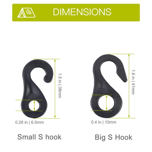 BRILLIANCE4U S-Shape Plastic Tent Hook Clips 20 Pack Combo, Shock Cord Hooks, Guy Line Attachments, Tent Part Accessories