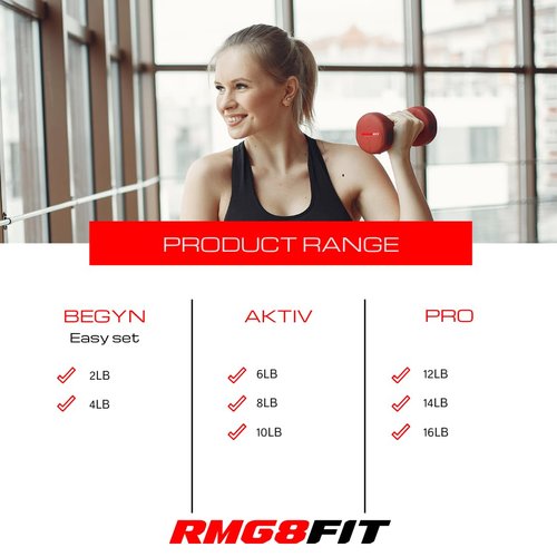 Rmg8 Fit Neoprene Coated Dumbbell Hand Weight Pairs – Versatile Dumbbell Set for Exercise & Fitness, Home Gym Equipment – Non-Slip, Color-Coded Hex Shaped Free Weights for Men and Women, 2LB, 4LB,