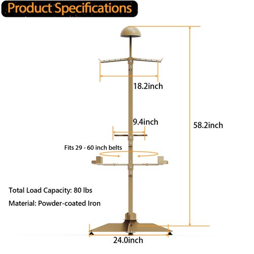 BUYYAH Tactical Military Gear Stand, Heavy Duty Tactical Gear Support Stand Helmet Vest Belt Rack, Motorcycle Helmet Holder Stand Display Organizer, Indoor Home Garage, Tan