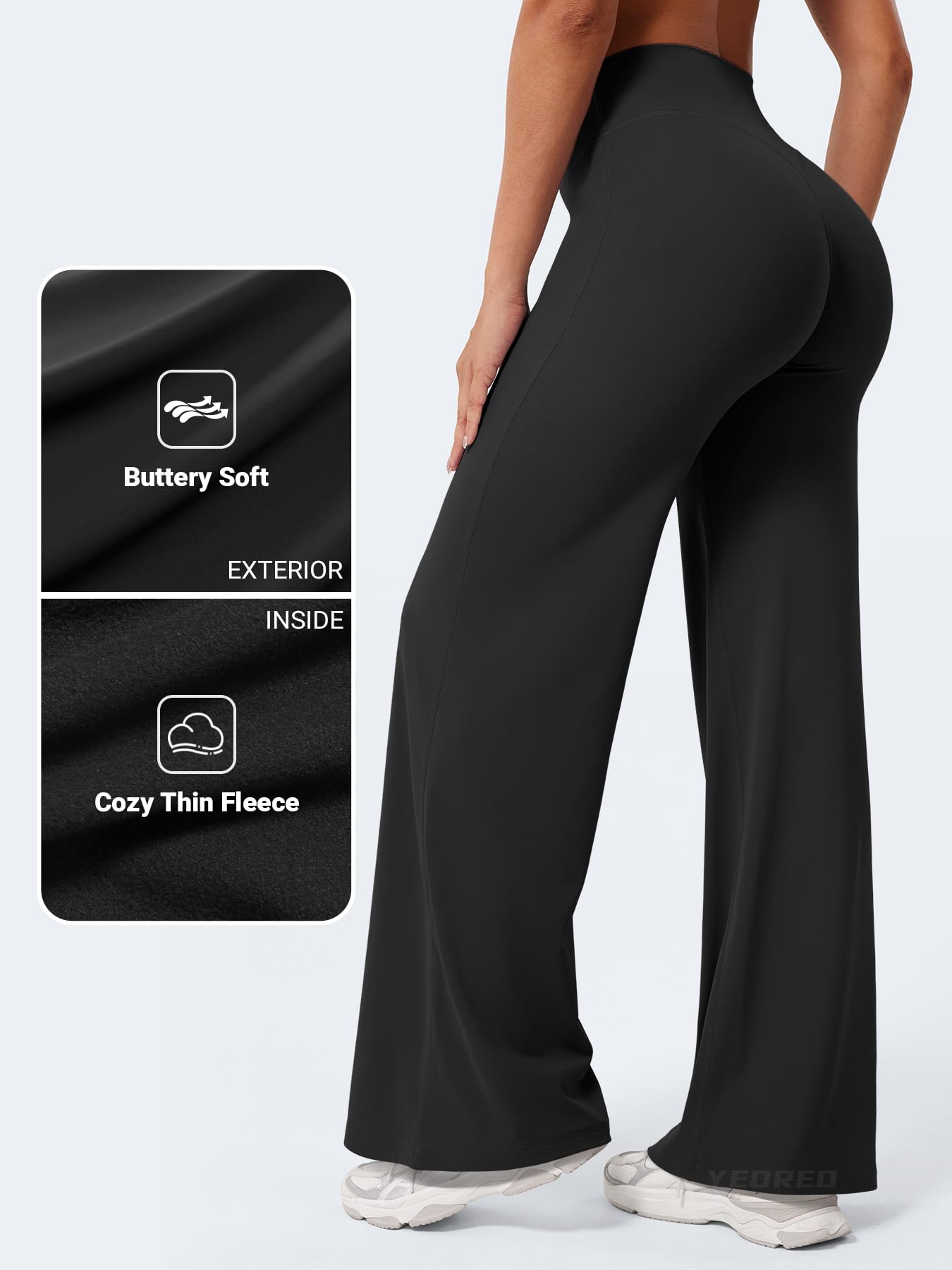 YEOREO Workout Leggings Womens No Front Seam Straight Leggings 31.5" Thin Fleece High Waist Buttery Eddiy Gym Yoga Pants Black S