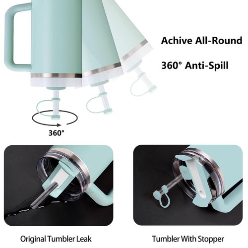 Silicone Spill Stopper Set Compatible with Stanley Cup 2.0 30oz & 40oz with Straw Cover (Set of 4, Seafoam)