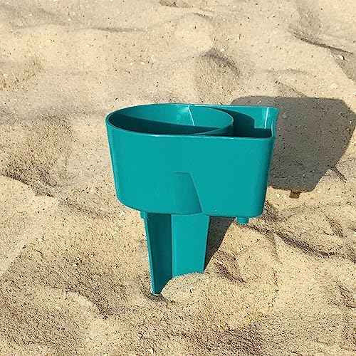 Home Queen Beach Cup Holder with Pocket, Multi-Functional Sand Cup Holder for Beverage Phone Sunglasses Key, Beach Accessory Drink Sand Coaster, 2-Pack, Turquoise