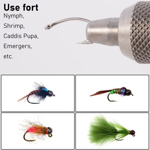 Dr.Fish 100 Pack Nyphm Fly Hooks Curved Shank Fly Tying Fishing Hook Short Shank Tying Flies Emergers Shrimp Nymph Caddis Pupa Freshwater Silver #16