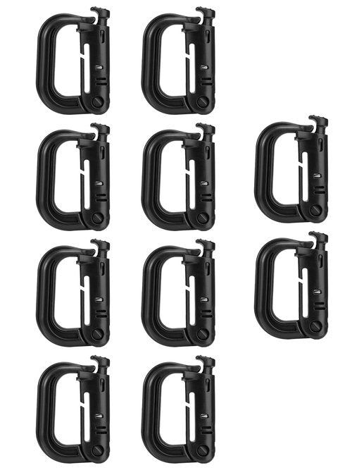 VIPERADE VAB1 10 Pack Multipurpose D-Ring, Grimlock Locking for 1.4" Molle Webbing,Tactical Locking Carabiner for MOLLE Webbing Attachment Backpacks/Pouch/Bag (Black)