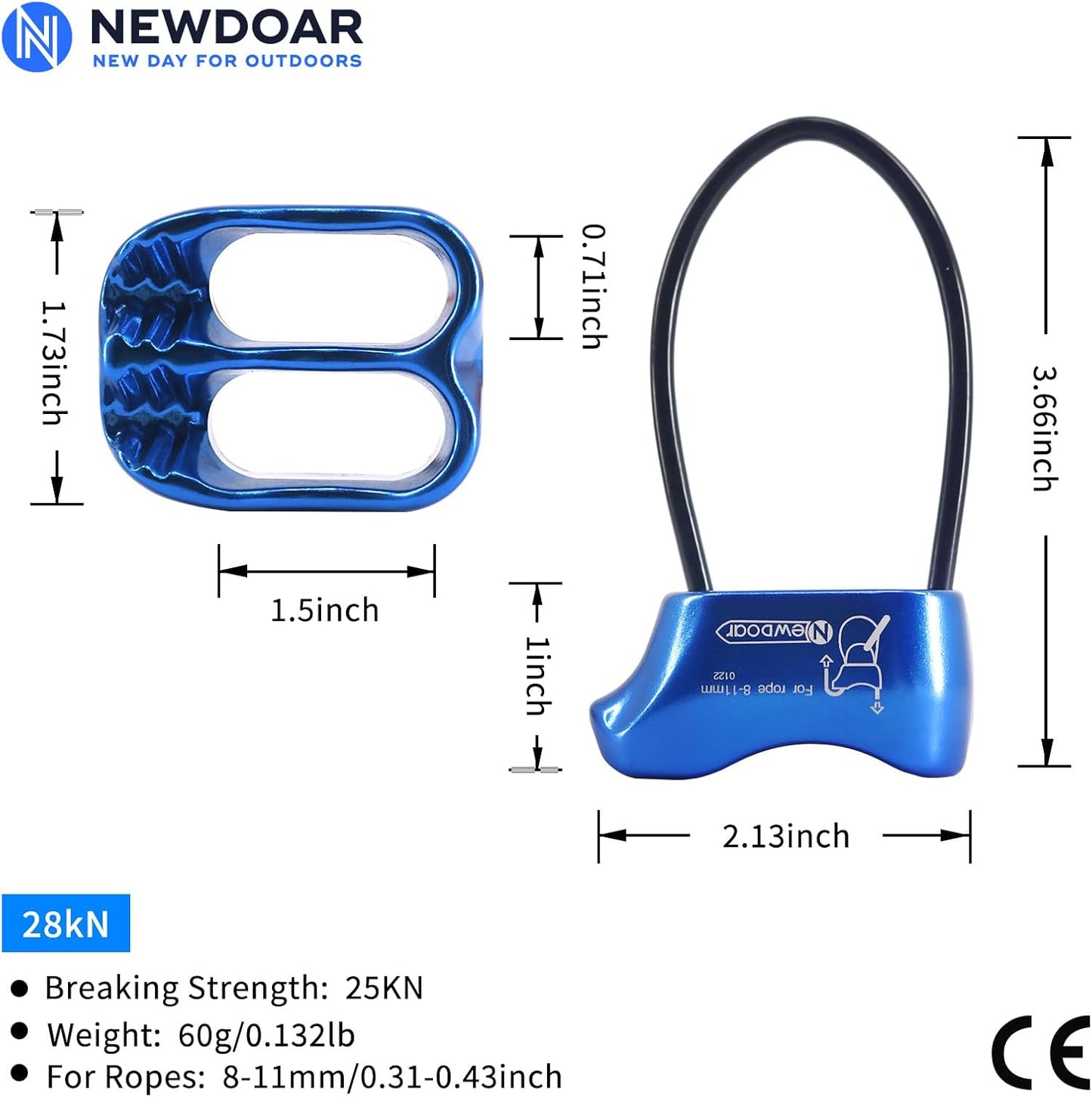 NewDoar Climbing Abseiling Belay Device ATC Rappelling Descender 25KN V-grooved Equipment