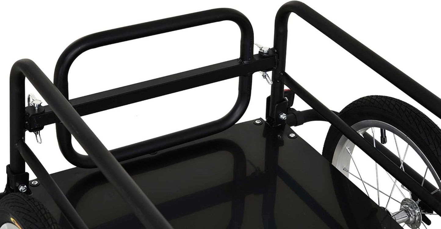 Aosom Bike Trailer, Foldable Bicycle Trailer with16 Inch Pneumatic Tire, Universal Coupler, Foldable Frame and Safe Reflectors Design, Large Load Capacity, Black