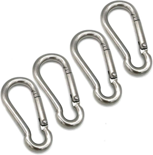 Jingyi 4mmx40mm Carabiner Clip Heavy Duty Snap Hook, 316 Stainless Steel Spring Clip Keychain, Holds Up to 40lbs(Max), Home use, 4pcs