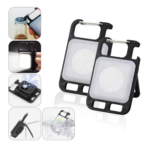 MMXIANG Cob Keychain Work Light, 4 Mode Emergency Light with Magnet Base, Bracket, Bottle Opener - 3 Pack