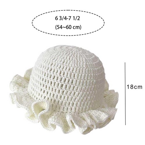 Crochet Bucket Hat Women Trendy Knit Floppy Ruffled Cap Cute Boho Handmade Beanies Outdoor Boho Travel Fishing Hat White