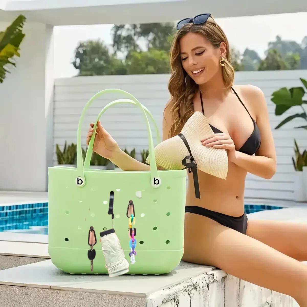 Accessories for Bogg Bag, 4 Pcs Replacement Handle Buttons for Bogg Bag, 2 Hooks for Bogg Bag, 2 Insert Charm Carabiner Key Chain for Bogg Bag, Bogg Bag Clips