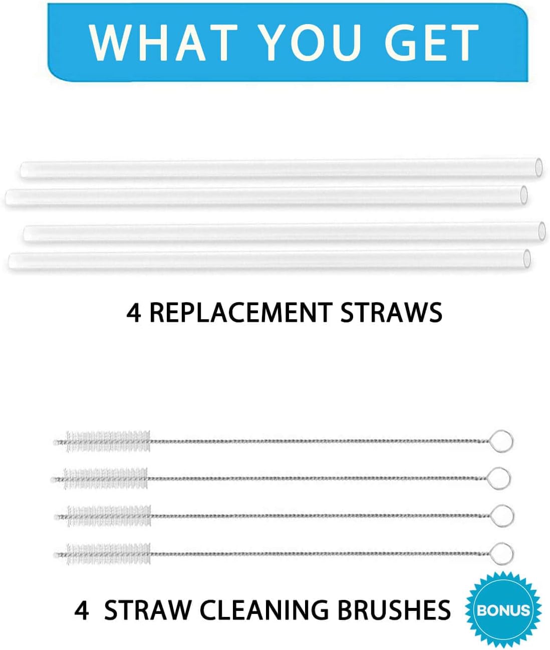 4-Pack Replacement Straws for Hydro Flask Wide Mouth Bottle Hydroflask Straw Lid, 4 BPA-FREE Straws and 4 Straw Cleaning Brushes