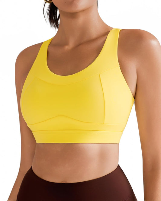 RUNNING GIRL High Impact Sports Bras for Women,Racerback Running Bra Workout Crop Tank Tops Longline Sports Bra Push up(WX2667 Yellow L)