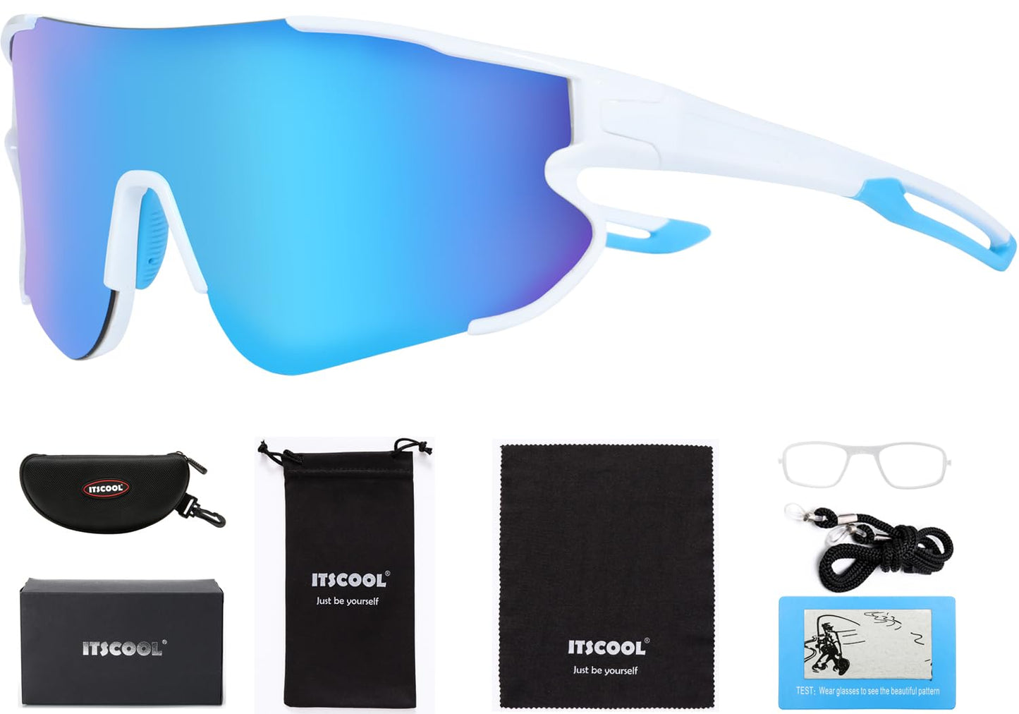 ITSCOOL Polarized Sports Sunglasses for Men Women Lightweight Softball Baseball Running Cycling Glasses UV Protection White Blue