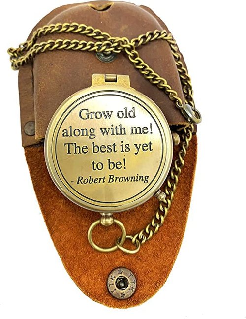Grow Old Along with me Engraved Brass Compass on Chain Compass with Leather case Engraved, Valentine Gift, Birthday, Long Distance, Love, Sorry, Keepsakes, Old Memories, Love Momento