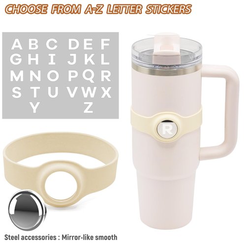 Stanley Customizable Name Ring Silicone Sleeve with A-Z Metal Circular Decoration for Stanley 40oz Tumbler Accessories White